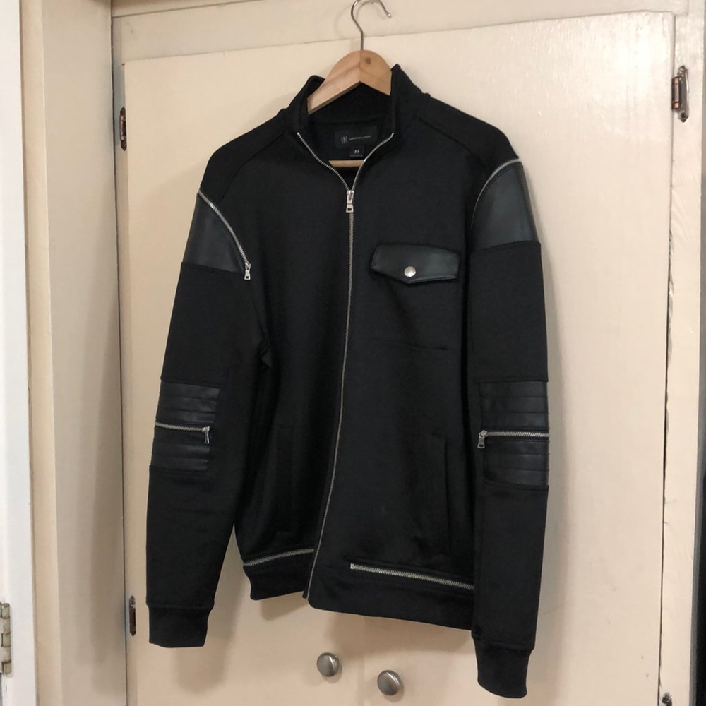 INC Cafe Racer Biker Style Synthetic Leather Shouldered Jacket